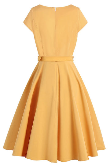 Vestido de balanço amarelo sólido dos anos 50